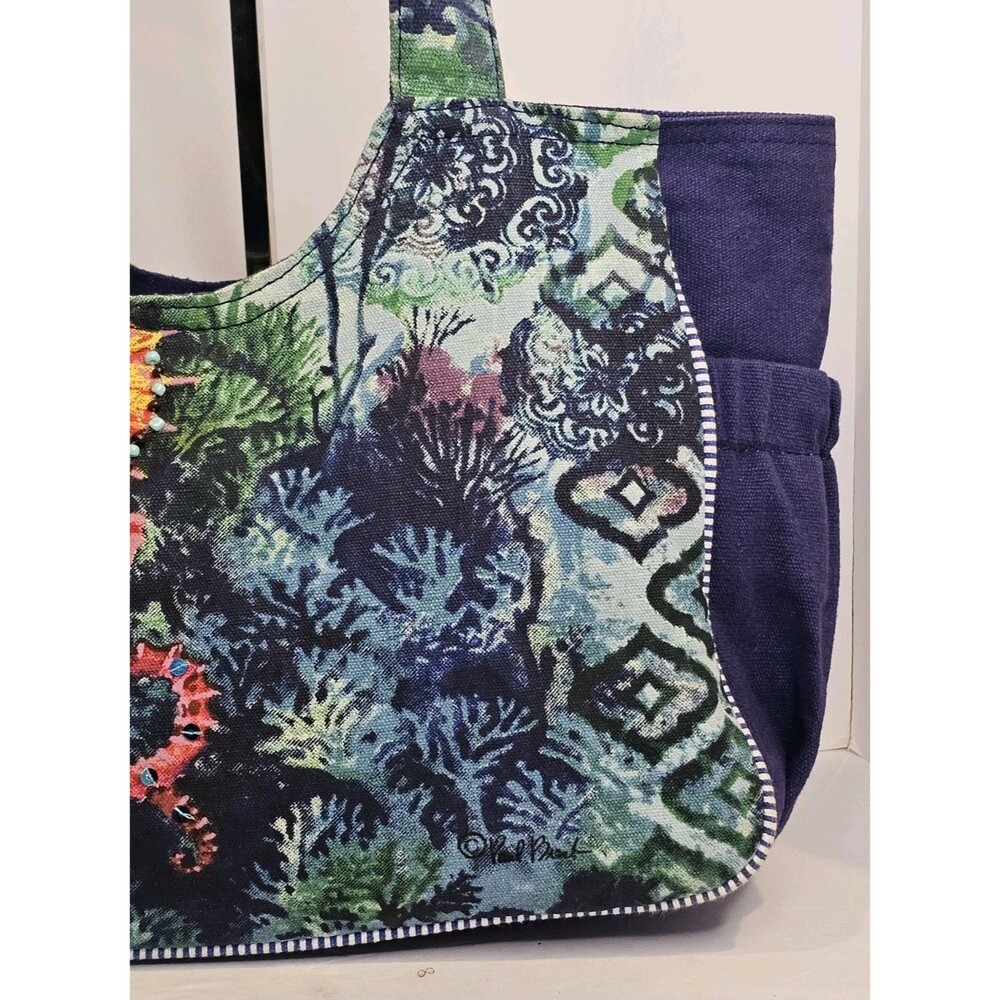 Paul Brent Seahorse Canvas Tote Bag Large Braided Shoulder Purse Beach Cruise - Picture 7 of 16